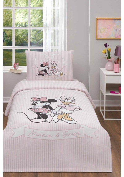 Özdilek Minnie And Daisy Tek Kişilik Disney Lisanslı Lastikli Çarşaf Çocuk Pike Takımı Pembe