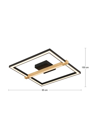 April Siyah 58 Watt Plafonyer Kare Ahşap Desenli Modern Salon Led Avize