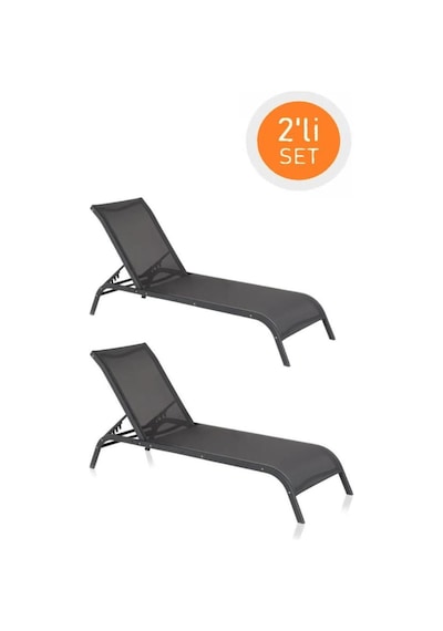 Omnipazar Sy-2532 Brezza Fileli Alüminyum Lüks Şezlong Antrasit 2'li Set Antrasit