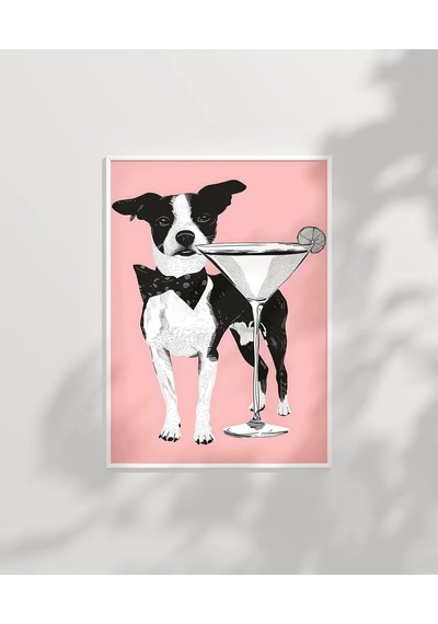 Çerçevesiz Poster Şık Köpek Ve Martini