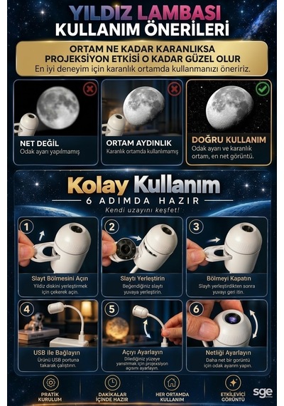 Mighty 10 Siyah Beyaz 14 Renkli Desenli Usb Led Projektör Gece Lambası 360 Derece Ayarlanabilir Esnek Yansıtıcı