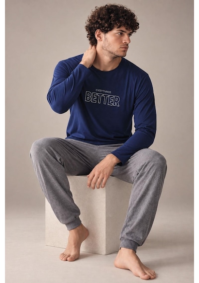 Gd Goldoremi Erkek Everythings Better Orta Kalın Regular Manşetli Uzun Kollu Pijama Takım İndigo Gd Goldoremi Erkek Everythings Better Orta Kalın Regular Manşetli Uzun Kollu Pijama Takım İndigo