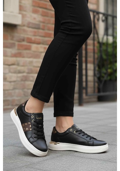 United Colors Of Benetton Siyah Beyaz Bağcıklı Kadın Sneaker Bnı-12132 G Siyah-Beyaz