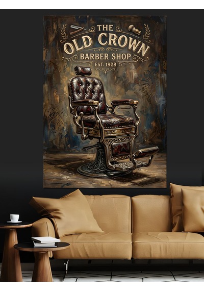 The Old Crown Berber Shop Dekoratif Kanvas - Mdf Ahşap Tablo