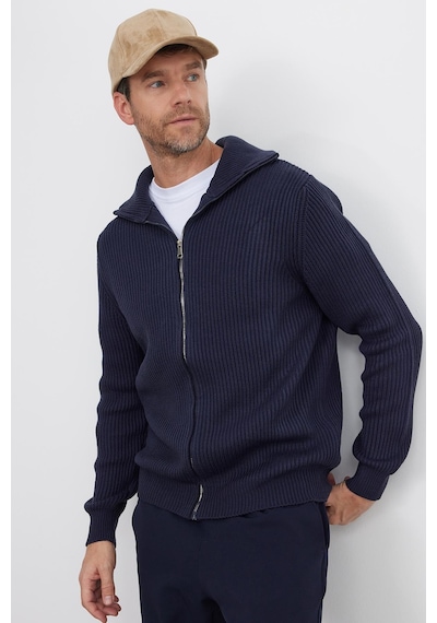 Tudors Erkek Slim Fit Dik Yaka Fermuarlı Lacivert Düz Hırka-41797 Lacivert