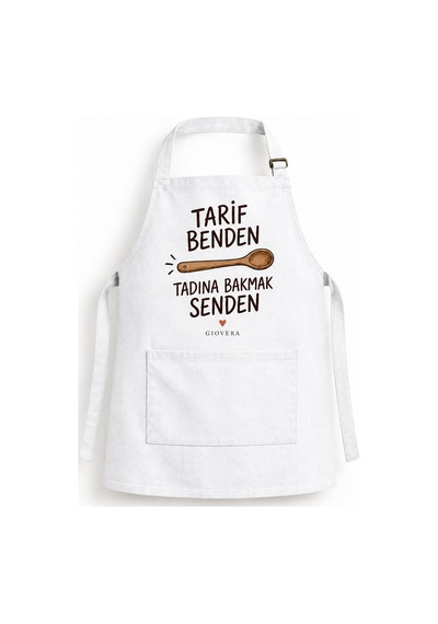 Tarif Benden Baskılı Unisex Mutfak Önlüğü Standart Beden Beyaz