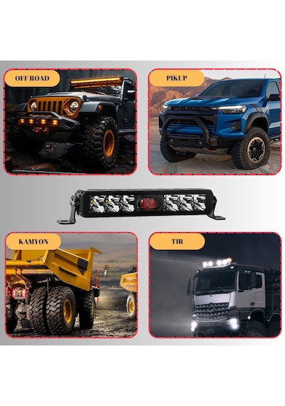 Off-road Premium 30 Cm Tampon Kaput Led Bar Beyaz Işık Projektör Kırmızı Gündüz Led Metal 12-24v