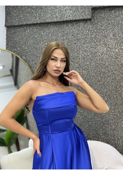 E&a Eren Abiye Siyah Drapelı Saten Abıye Mavi