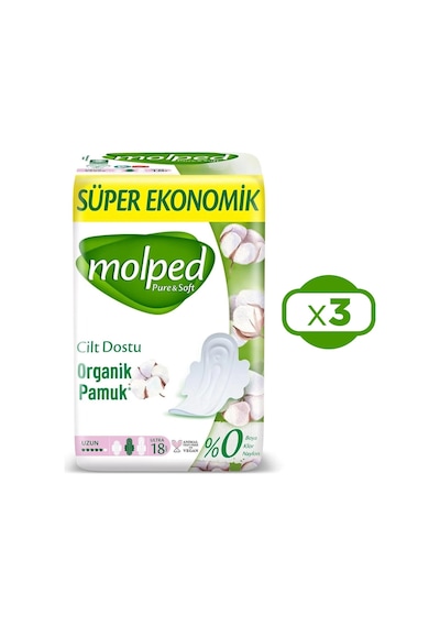 Molped Pure & Soft Süper Ekonomik Hijyenik Ped Uzun 3 x 18'li