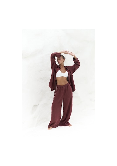 Mai Collection Mai Studios Co. Orchidea Oversize Bordo Keten Gömlek Takım Bordo