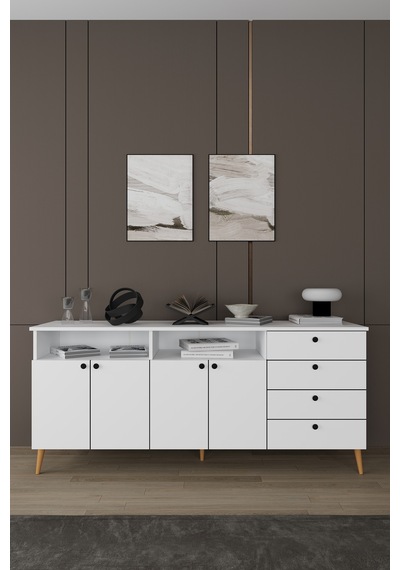 Lüks Yemek Odası Takımı 3 Parça %100 Mdf Konsol Yemek Masası Tv Ünitesi Yt02 Beyaz