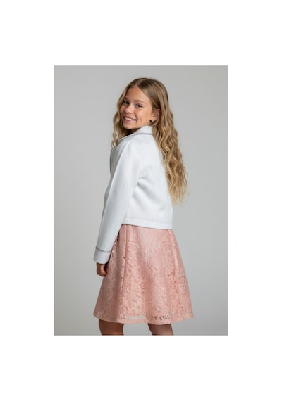 Fesshera Kids Kız Çocuk Dantel Elbise Bolero Ceket Takım 9-12 Yaş Somon