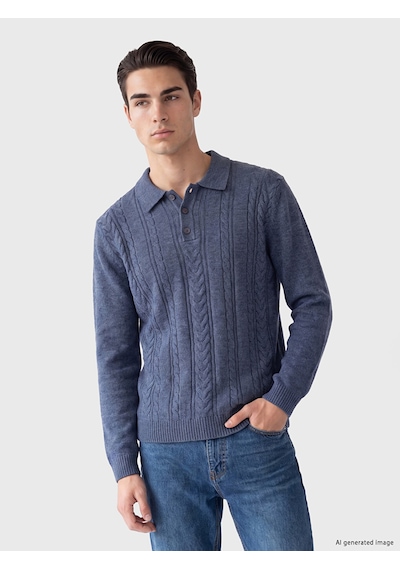 LC Waikiki Lc Waıkıkı Mavi Polo Yaka Desenli Erkek Triko Kazak