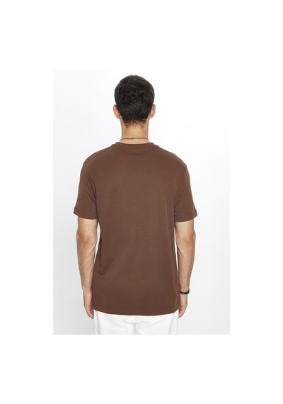 Tudors Unisex Relax Fit Rahat Kesim %100 Pamuk Yumuşak Dokulu Basic Bisiklet Yaka Kahverengi Tişört-31474 Kahverengi