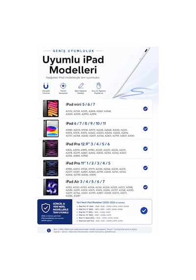 Exenar - Beyaz - İpad Uyumlu Tablet Kalemi Manyetik Stylus Pen Eğim Sensörlü Avuç İçi Engelleme Usb-c Şarjlı 1 Yedek Uç