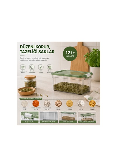 Emilahome Stack Box -saklama Kabı Klipsli 12 Lt Yeşil - 870566450 Yeşil