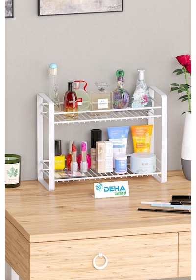Masa Tezgah Üstü Düzenleyici Metal Organizer Raf Banyo Mutfak Rafı Baharatlık Makyaj Standı Siyah Beyaz