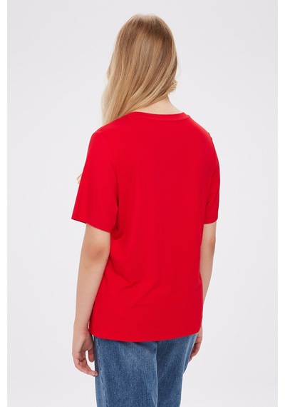 Faik Sönmez V Yaka Kısa Kol T-shirt W27tsh001 Bw27tsh00141 Kırmızı