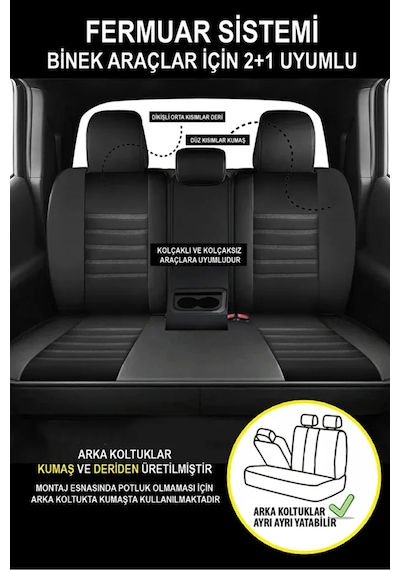 Renault Duster I Facelift 2013 1.5 Dci 85 Hp 2019 Uyumlu Stone Serisi Deri Siyah-beyaz Oto Kılıfı Tam Set