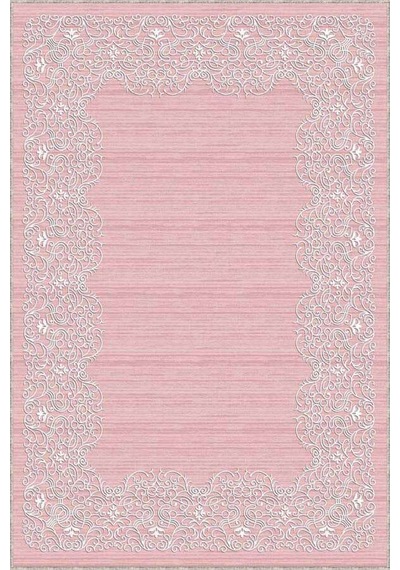 Pembe Çerçeveli Kaymaz Taban Makinede Yıkanabilir Halı Mk54n11