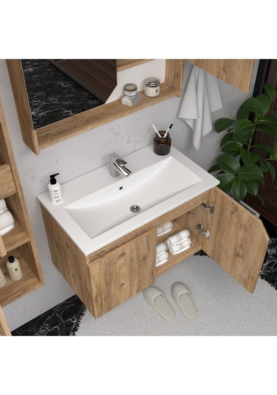 Teta Home Napoli 80 Cm Mdf Banyo Dolabı Seti + Boy Dolabı Atlantik Çam Atlantik Çam