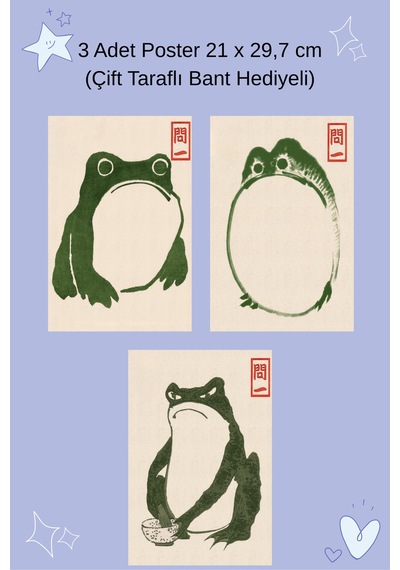 Japon Kurbağaları 3 Adet Poster 21 X 29,7 Cm