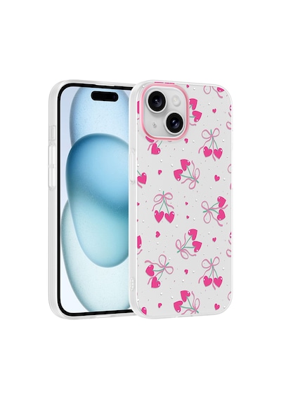 Apple iPhone Uyumlu 14 Kılıf Kamera Korumalı Desenli Zore Klip Kapak - Kalpli Kiraz -