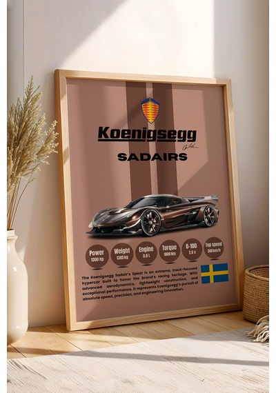 Koenigsegg Sadair's Spear Tablo - Teknik Özellikli Hiper Araba Poster - Çerçeveli Duvar Dekoru Kayın