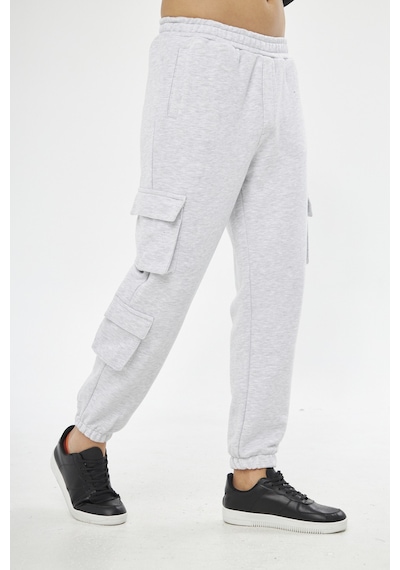 Unisex Regular Cepli Kargo Pantolon - Kargo Eşofman Altı Gri
