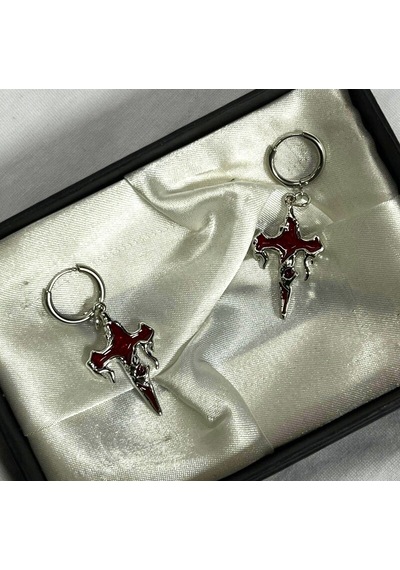 Dükkan Design Gotik Kanlı Haç Küpe Kırmızı