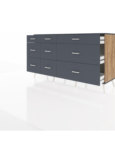Kronos Konsol 9 Çekmeceli 176x59x99 Çam-antrasit Çam-antrasit
