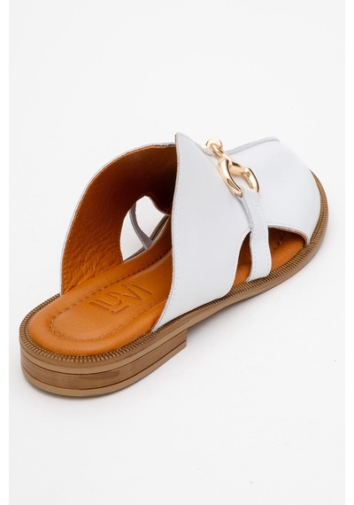 Luvishoes Luvi Shoes Favor Beyaz Cilt Hakiki Deri Tokalı Önü Kapalı Kadın Terlik Beyaz