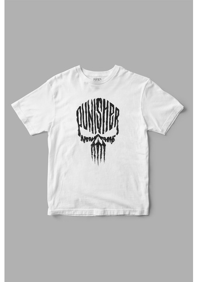 The Punisher " Skull " Kurukafa Baskılı Tişört Beyaz