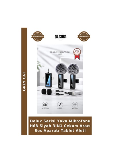 Delux Serisi Yaka Mikrofonu H68 Siyah 3ın1 Cekum Aracı Ses Aparatı Tablet Aleti