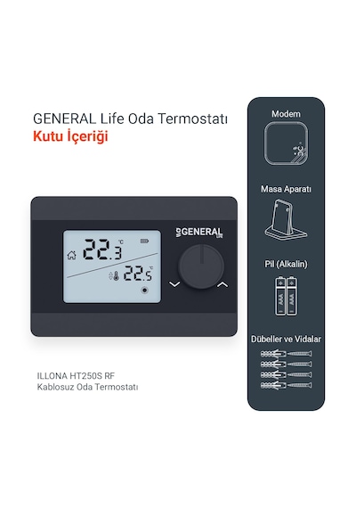 General Life Illona Ht250s Rf Kablosuz Oda Termostatı - Siyah