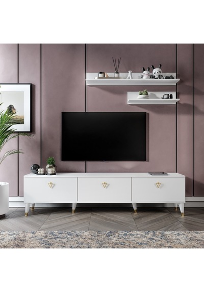 Simple Modern 180 Cm Smp18033 Tv Ünitesi 2 Raflı Beyaz Gold Beyaz - Gold