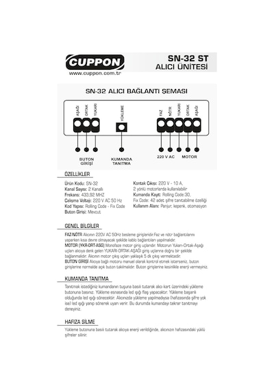 Cuppon Sn-32 220V Panjur Alıcısı Kepenk Alıcısı Sn32 Kartı