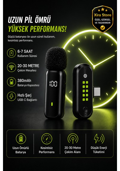 Bwc-10 Çiftli Kablosuz Mikrofon Type-c Lightning Aı Gürültü Engelleme Dijital Ekran Tripodlu 20-30 Metre