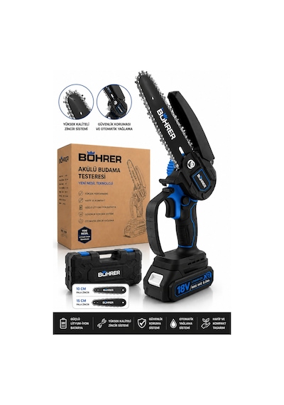 Börher BA011435 21V 1.5AH 2 Akülü 10 ve 15 CM Pala Zincirli Zincirli Dal Budama Testeresi