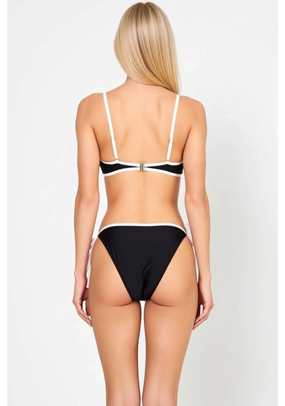 Benerly Kadın Bikini Takımı Üçgen Kap Kolsuz Normal Bel Slip Alt Kontrast Siyah