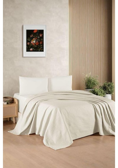 Kristal Bamboo Lastikli Çarşaflı Tek Kişilik Pike Takımı Krem Krem