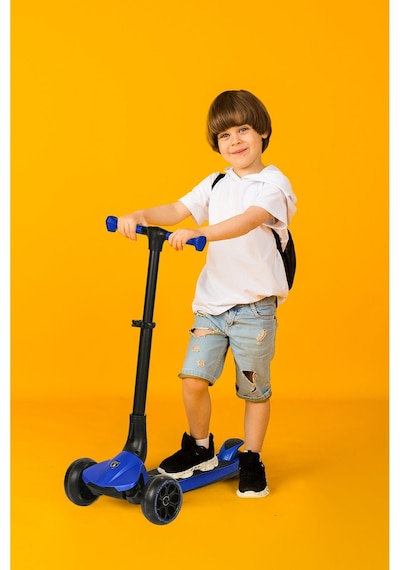 Lisanslı L3 Kolay Katlanabilir Işıklı Orta Gövde Ve Işıklı Tekerlekli Çocuk Scooter Turuncu Mavi