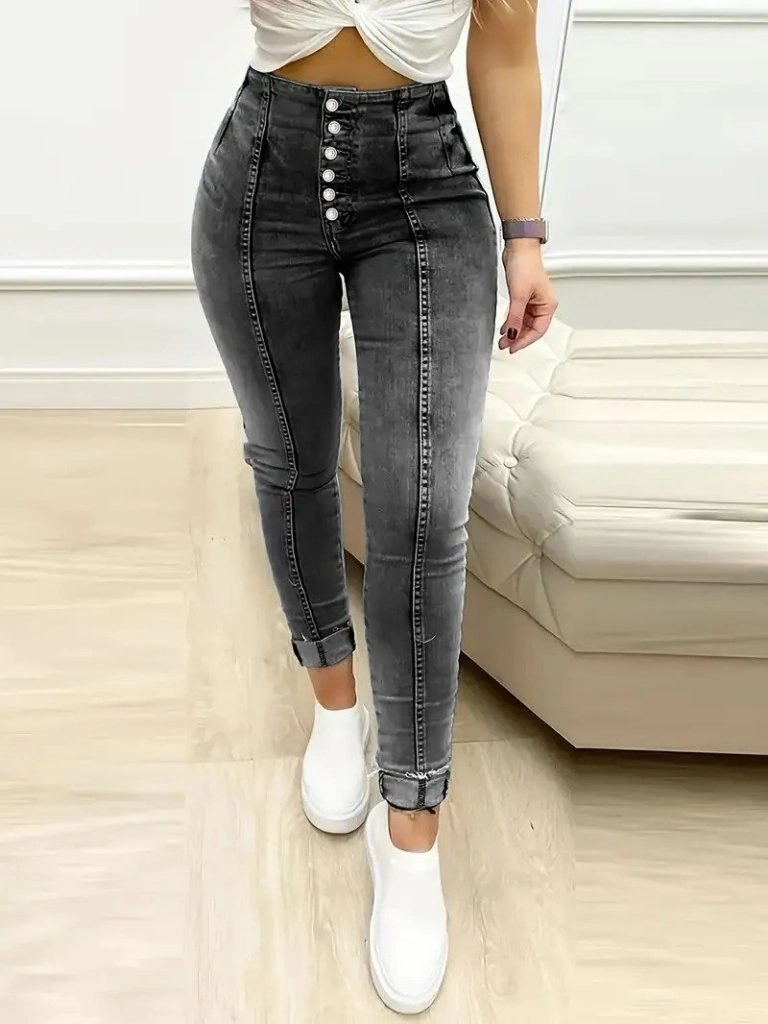 Sidelya Concept Kadın Yüksek Bel Önden Düğmeli Jean Pantolon Siyah