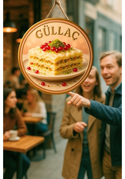 Güllaç Temalı İpli Ahşap Kapı Duvar Süsü, Pastane, Tatlı Dükkanı, Cafe Tablo Dekoru