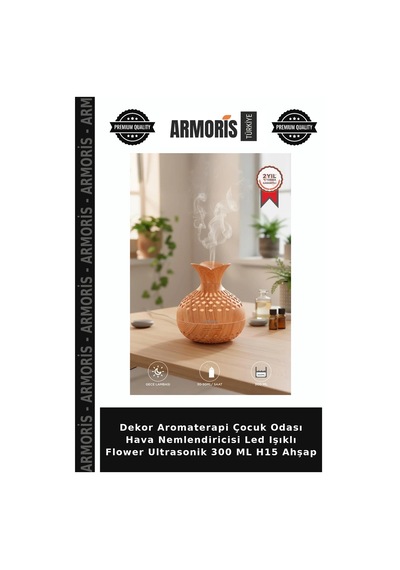 Dekor Aromaterapi Çocuk Odası Hava Nemlendiricisi Led Işıklı Flower Ultrasonik 300 Ml H15 Ahşap