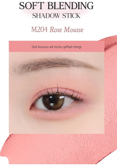 Kremsi, Kolayca Uygulanan Ve Sabitlenen Fırçalı Kalem Far Soft Blending Shadow Stick M204 Rose Mousse