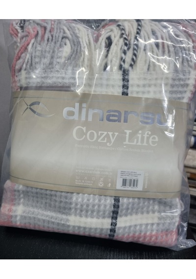 Dinarsu Cozy Life Pamuklu Skoç Tv Battaniyesi 130 X 170 İnka Yeni Pembe Gri - Pembe