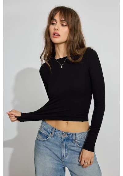 Madmext Siyah Bisiklet Yaka Slim Fit Kadın Body Mg2564 Siyah