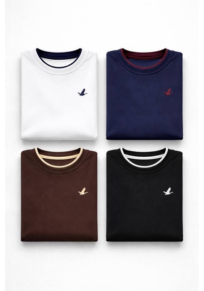 Oreiro Erkek %100 Pamuklu Basic Tişört - Kaliteli Bisiklet Yaka Düz T-shirt Açık Beyaz