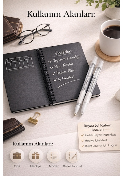 Siyah Sayfalı A6 Defter + 2 Li Beyaz Jel Kalem Seti Premium Yazım Deneyimi Siyah